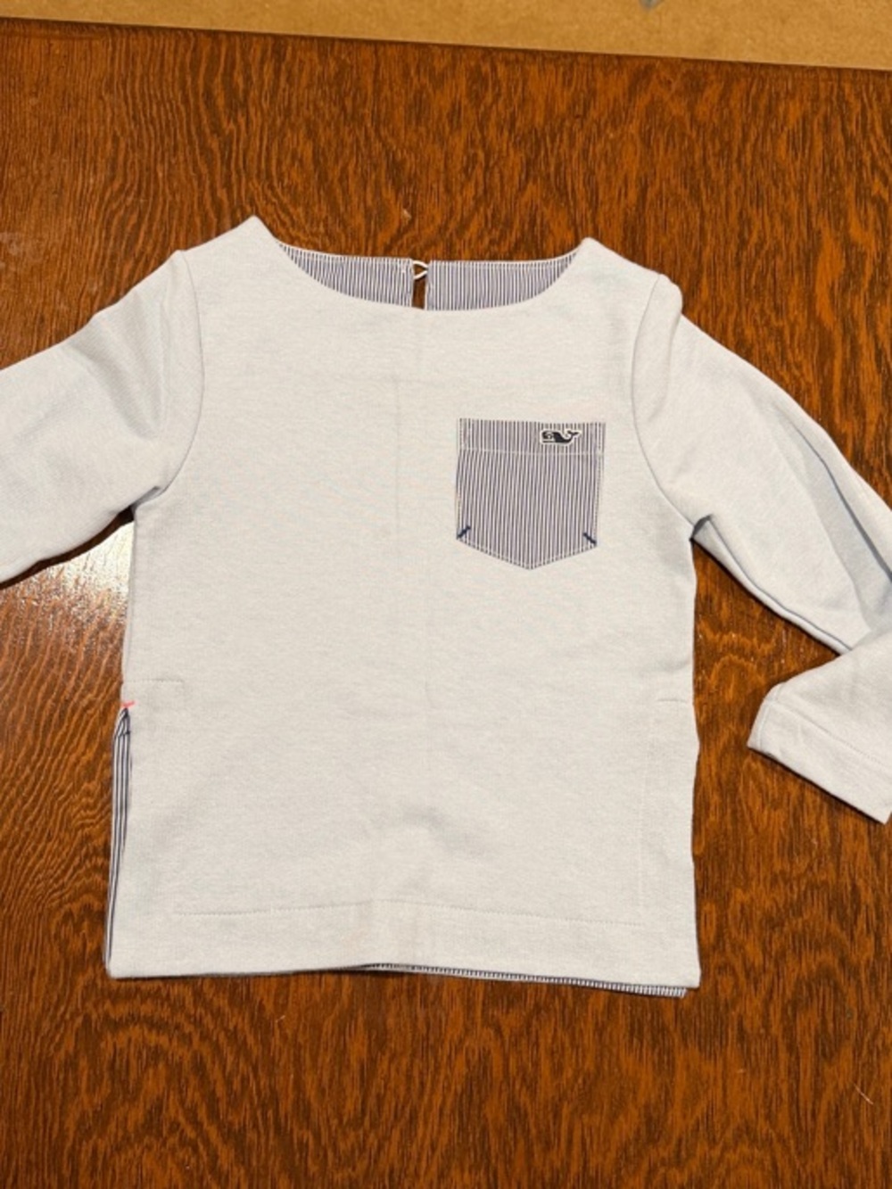 Vineyard Vines Light Blue Long Sleeve Tee with Striped Pocket Detail 3T